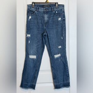 Express Distressed  Raw Hem sz12 straight ankle High Rise Blue Jeans